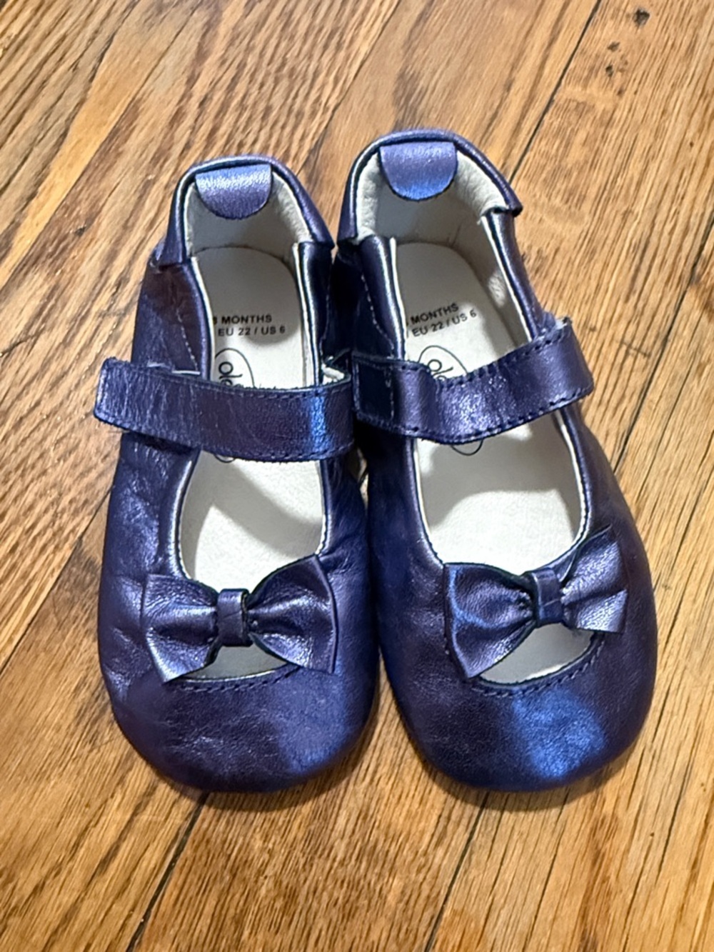 Old soles leather baby toddler Metallic Purple Mary Jane Shoes with Bow size 6